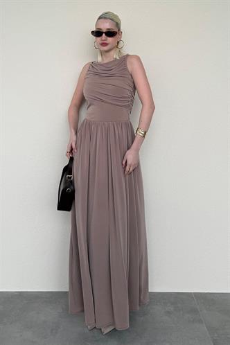 Vizon Önü Dökümlü Uzun Boy Kadın Elbise Mg2364