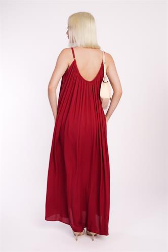 Bordo Bisiklet Yaka Askılı Uzun Basic Kadın Elbise MG2163