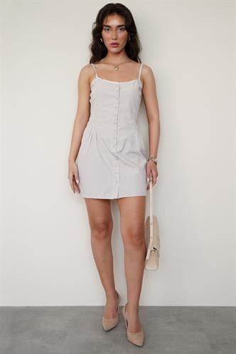 Bej Pötikareli Kadın Mini Elbise Mg2387