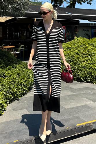 Siyah Düğmeli Triko Kadın Elbise MG1648