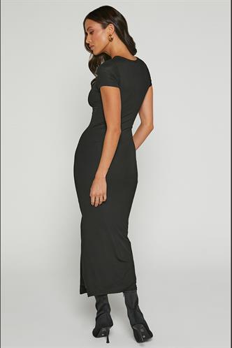 Siyah Basic Yarım Balıkçı Yırtmaçlı Uzun Elbise MG1989