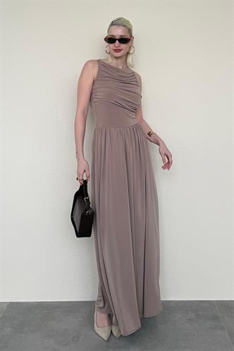 Vizon Önü Dökümlü Uzun Boy Kadın Elbise Mg2364