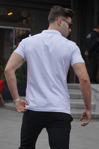 Erkek Beyaz Basic Fermuarlı Polo Tişört 6076