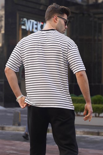 Erkek Beyaz Çizgili Basic Tişört 6084