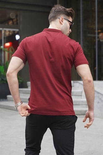 Erkek Bordo Basic Fermuarlı Polo Tişört 6076