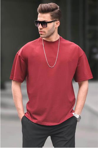 Erkek Bordo Oversize Fit Basic Tişört 6066