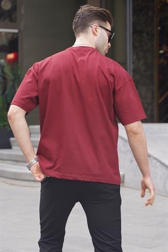 Erkek Bordo Oversize Fit Basic Tişört 6066