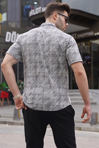 Erkek Gri Klasik Yaka Regular Fit Kısa Kollu Gömlek 5583