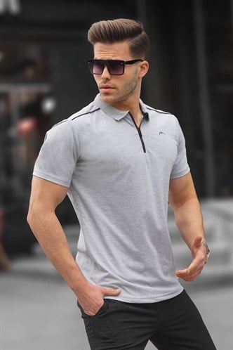 Erkek Grimelanj Basic Fermuarlı Polo Tişört 6076