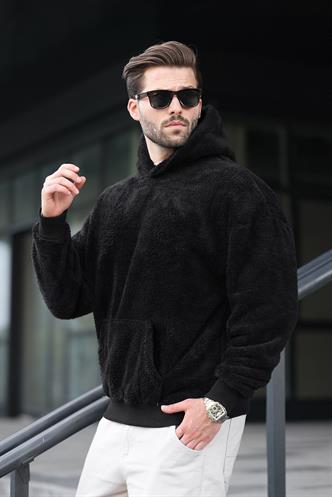 Black Fur Hoodie Sweatshirt 6050