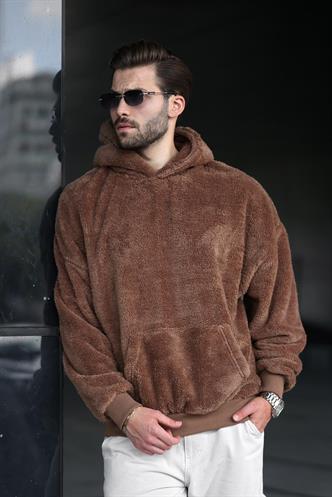 Kahverengi Peluş Kapüşonlu Erkek Sweatshirt 6050