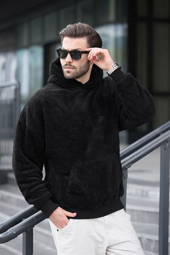 Black Fur Hoodie Sweatshirt 6050
