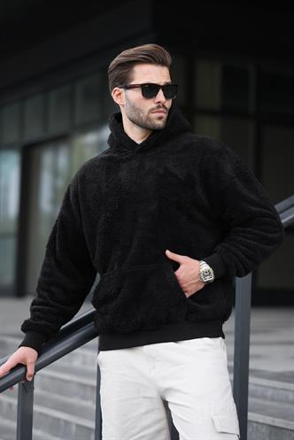 Black Fur Hoodie Sweatshirt 6050