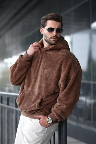 Kahverengi Peluş Kapüşonlu Erkek Sweatshirt 6050