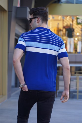 Erkek Kobalt Mavisi Polo Yaka Fermuarlı Tişört 5732