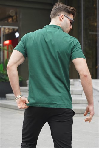 Erkek Koyu Yeşil Basic Fermuarlı Polo Tişört 6076