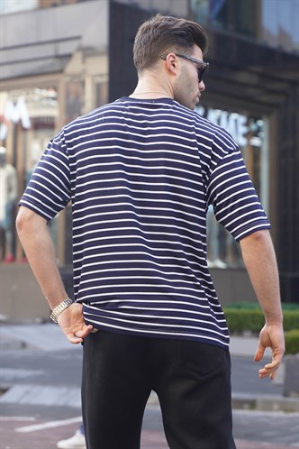 Erkek Lacivert Çizgili Basic Tişört 6084