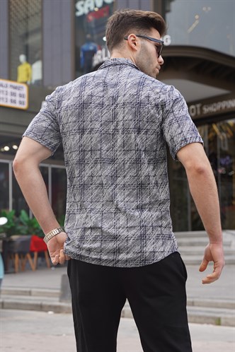 Erkek Lacivert Klasik Yaka Regular Fit Kısa Kollu Gömlek 5583