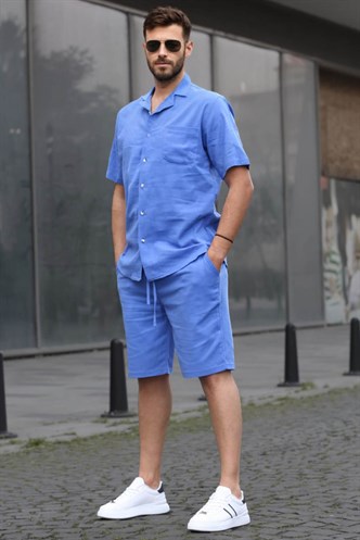 Erkek Mavi Basic Oversize Gömlek Takımı 5588