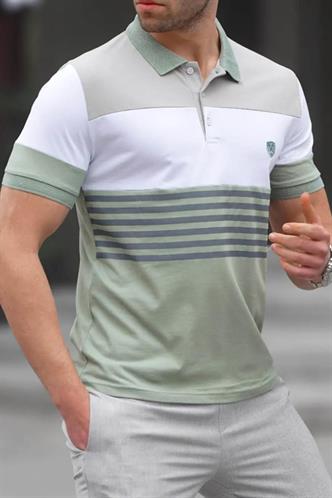 Erkek Mint yeşili Polo Yaka Çizgili Tişört 5865