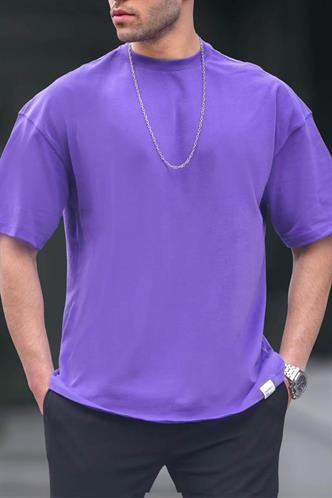 Erkek Mor Oversize Fit Basic Tişört 6066