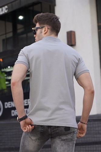 Erkek Polo Yaka Boyalı Gri Tişört 5822
