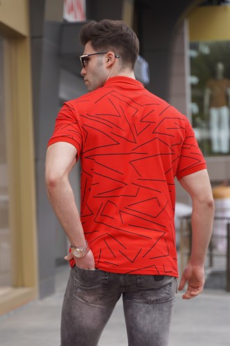 Erkek Polo Yaka Kırmızı Desenli Tişört 5817