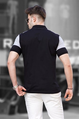Erkek Siyah Polo Yaka Çizgili Tişört 5865