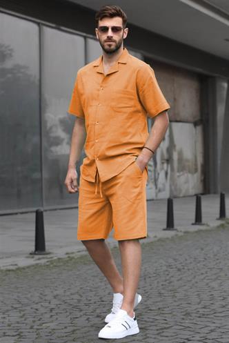 Erkek Turuncu Basic Oversize Gömlek Takımı 5588