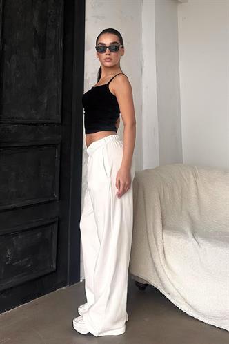 Beyaz Bol Paça Kadın Eşofman Altı MG2279