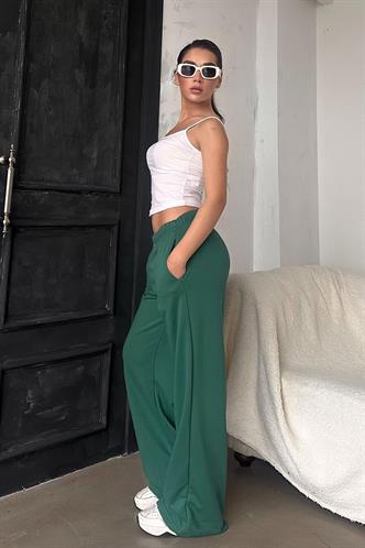 Yeşil Bol Paça Kadın Eşofman Altı MG2279