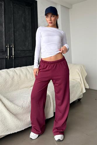 Bordo Bol Paça Kadın Eşofman Altı MG2279