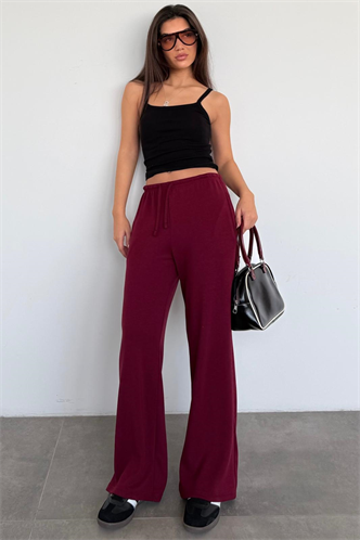 Bordo Geniş Paça Barrel Fit Eşofman Altı MG2646