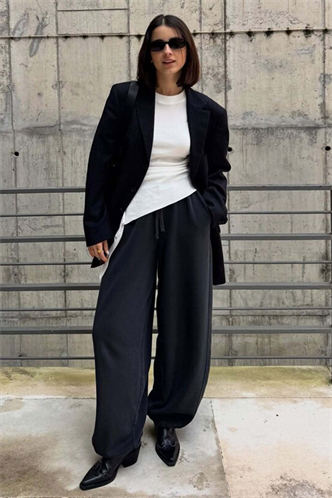 Lacivert Stoperli Barrel Fit Şardonlu Kadın Eşofman Altı MG2687