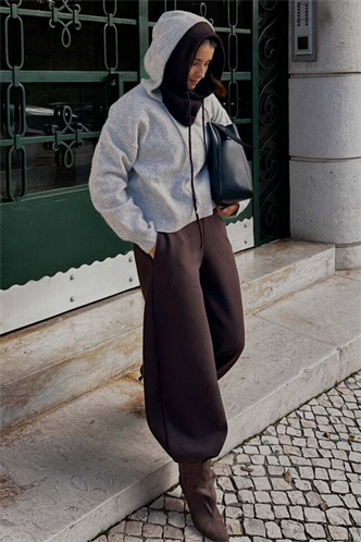 Acı Kahve Stoperli Barrel Fit Şardonlu Kadın Eşofman Altı MG2687