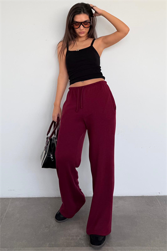 Bordo Geniş Paça Barrel Fit Eşofman Altı MG2646