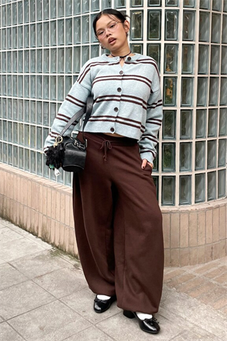 Acı Kahve Stoperli Barrel Fit Şardonlu Kadın Eşofman Altı MG2687