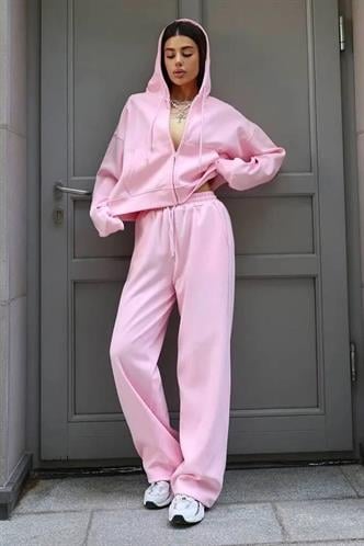 Pembe Yumuşak Dokulu Palazzo Jogger Kadın Eşofman Altı MG2122