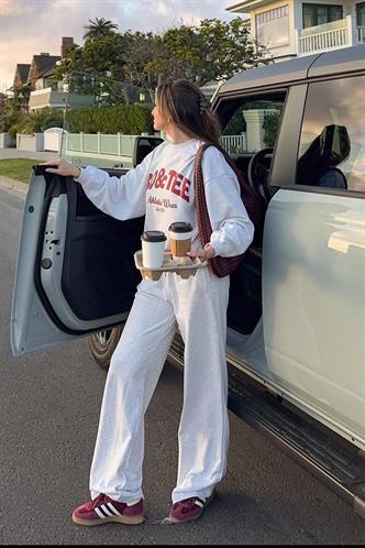 Gri Bol Paça Kadın Eşofman Altı MG2279