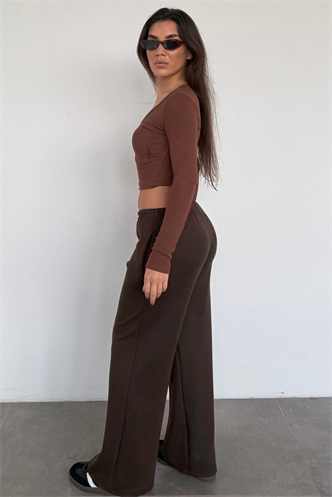 Kahverengi Geniş Paça Barrel Fit Eşofman Altı MG2646