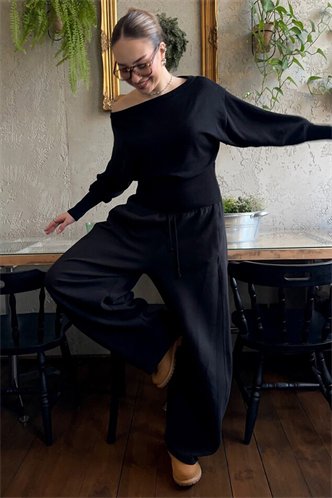 Siyah Stoperli Barrel Fit Şardonlu Kadın Eşofman Altı MG2687