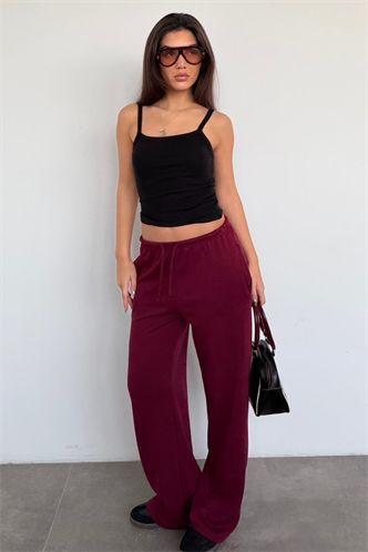 Bordo Geniş Paça Barrel Fit Eşofman Altı MG2646