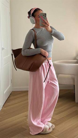 Pembe Bol Paça Kadın Eşofman Altı MG2279