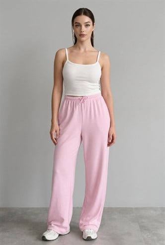 Pembe Geniş Paça Barrel Fit Eşofman Altı MG2646