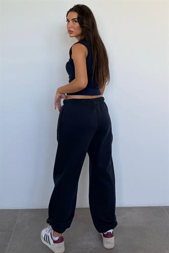 Lacivert Paçası Manşetli Cepli Kadın Eşofman Altı Mg2540