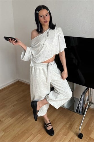 Karmelanj Stoperli Barrel Fit Kapri Eşofman Altı MG2782