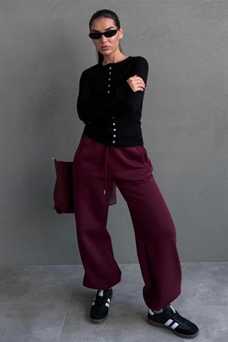 Bordo Geniş Paça Rahat Kalıp Lastikli  Eşofman Altı MG2581