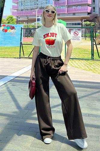 Kahverengi  Yumuşak Dokulu Palazzo Jogger Kadın Eşofman Altı MG2122