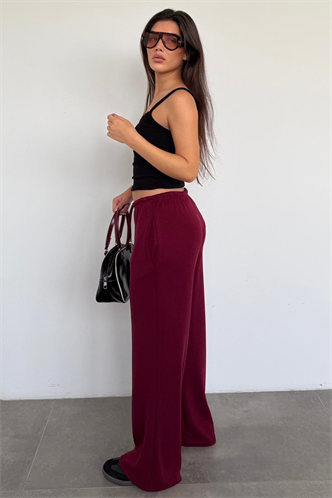 Bordo Geniş Paça Barrel Fit Eşofman Altı MG2646