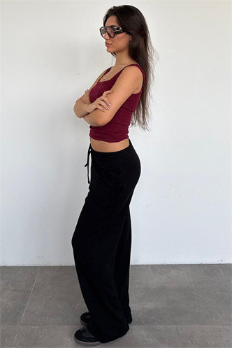 Siyah Geniş Paça Barrel Fit Eşofman Altı MG2646